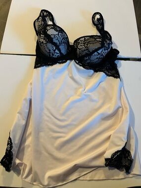 sophie b. cream Slip Dress with Black Lace Bust and Trim - size small